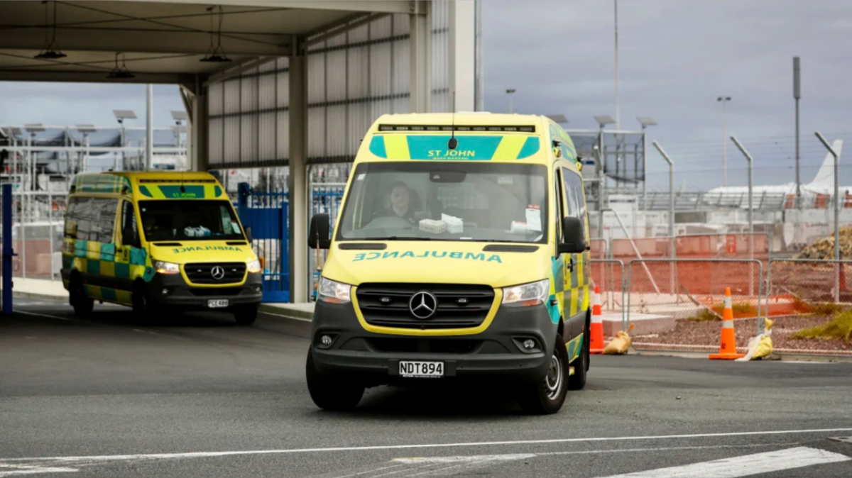 Ambulances respond to an incident at Auckland International Airport on March 11, 2024. 
