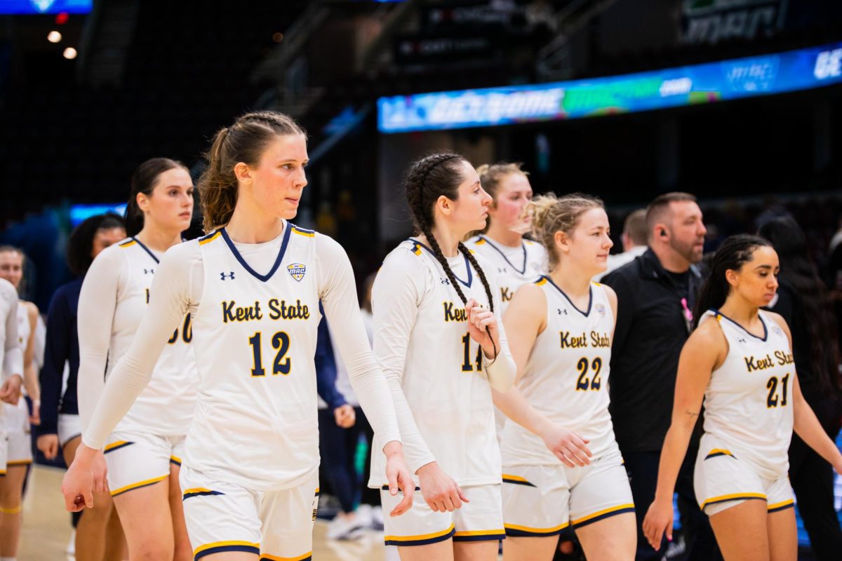 Kent State womens basketball team walks out of the court after winning against NIU in the first match of the Mid-American Conference Quarterfinal game March 13, 2024.