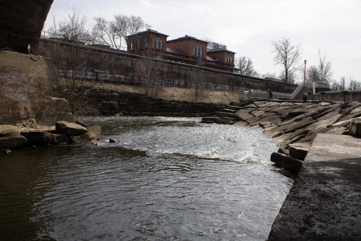 The Cuyahoga River flows though John Brown Tannery Park, located in Kent, Ohio, on March 8, 2024.
