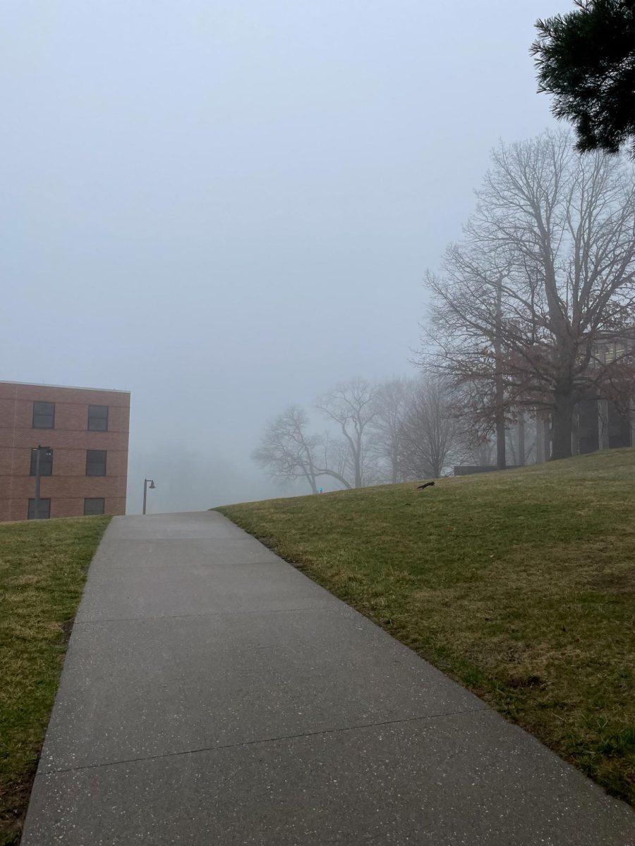 Heavy fog causes the disappearance of trees located on campus near Taylor Hall on the morning of March 6, 2024.