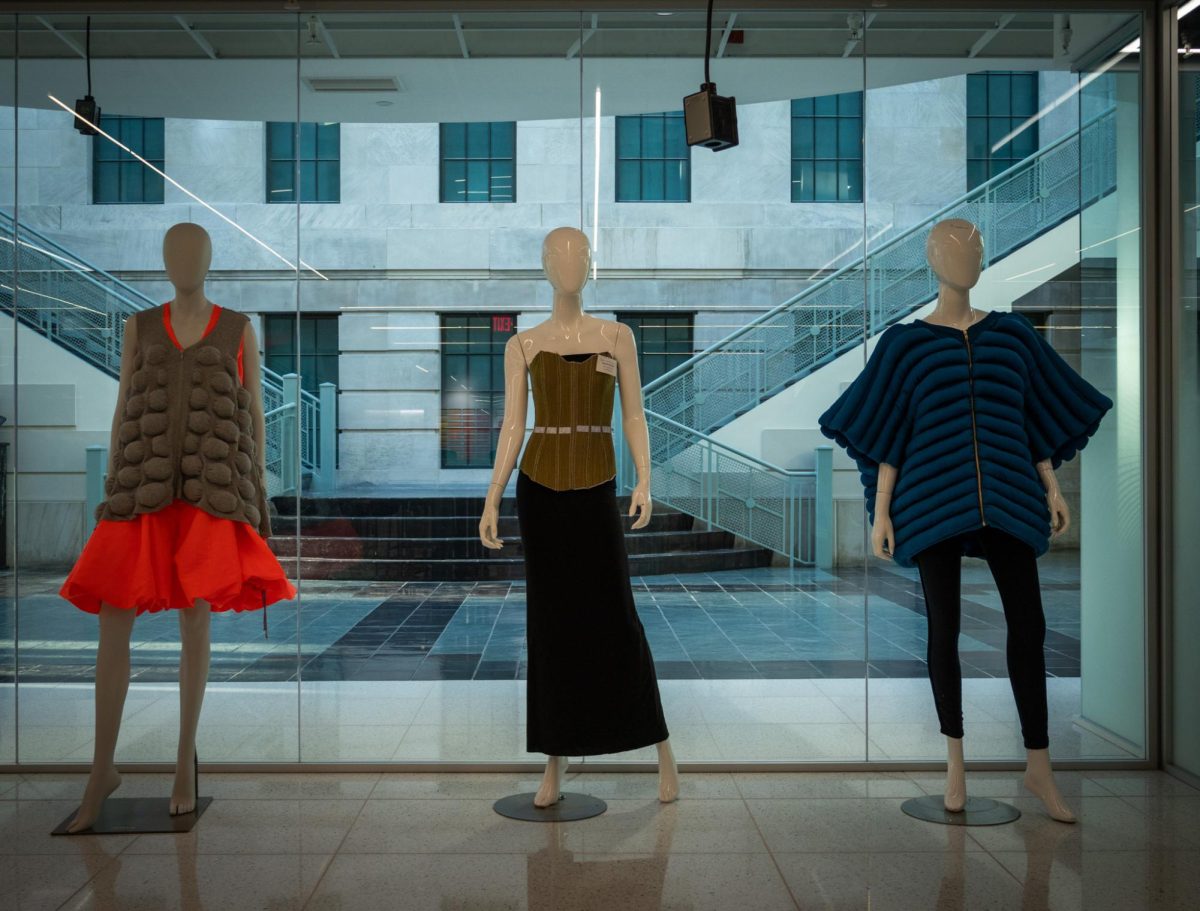Garments are worn by mannequins outside the knit lab at Rockwell on April 18, 2024.