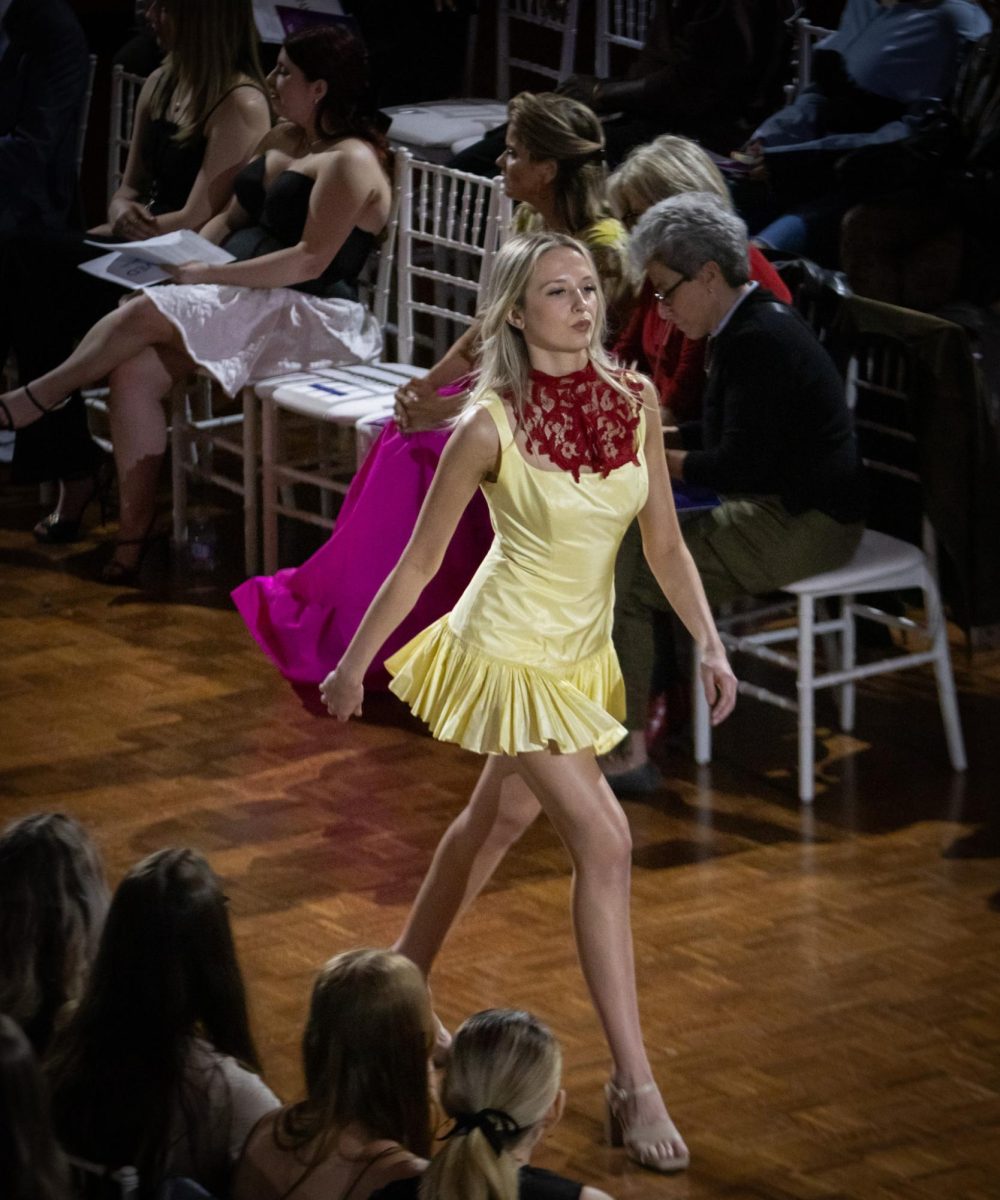 Model wears a garment designed by Hannah Keally during the KSU Annual Fashion Show on April 25, 2024.