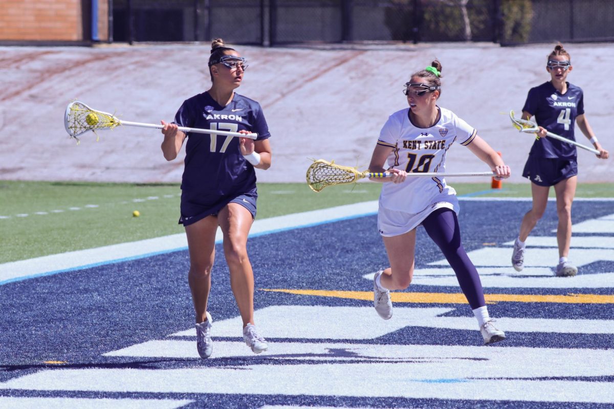 Womens lacrosse teams up against the Akron during its game April 7, 2024.
