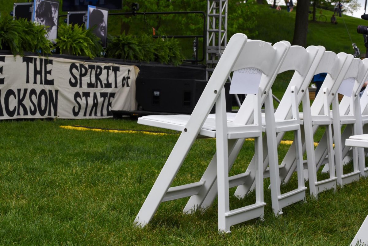 Reserved seating for the annual May 4 Commemoration on May 4, 2024, held outside of Taylor Hall.