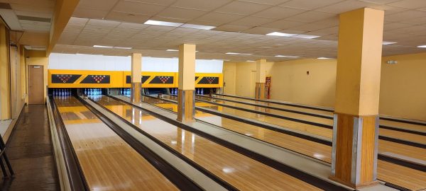 The Eastway bowling alley lit up May 1, 2024.