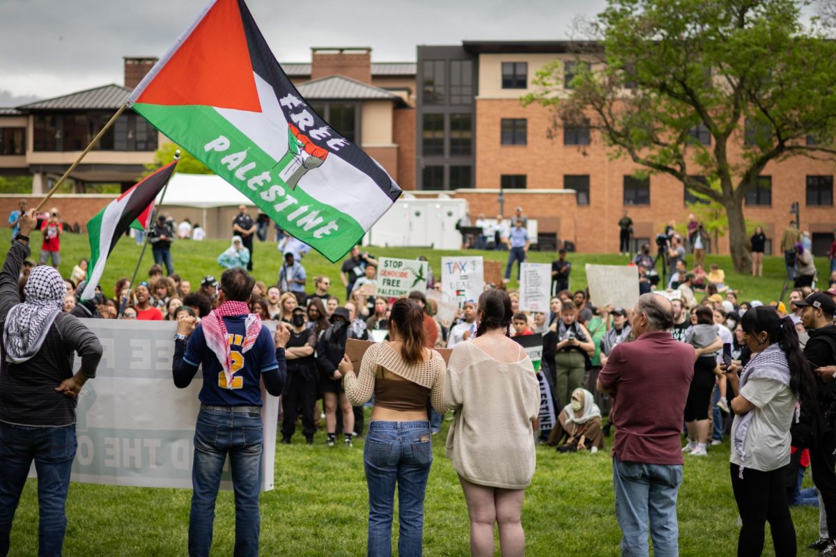 People gather for a protest in support of Palestine after the May 4 Commemoration on May 4, 2024. 