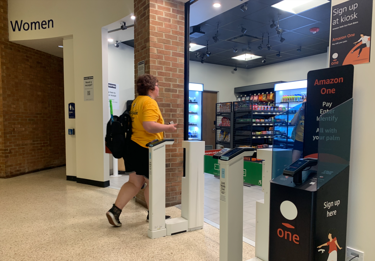 A student enters Flash Bistro on June 25, 2024, in the Student Center. The market installed Amazon Just Walk Out technology, removing the need for cashiers or self-checkouts.