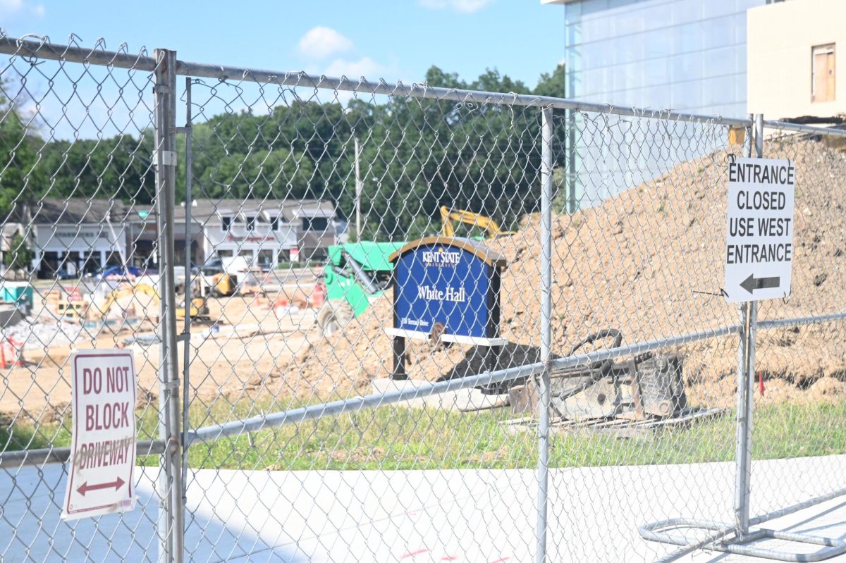 Construction takes place at Kent States White Hall. 