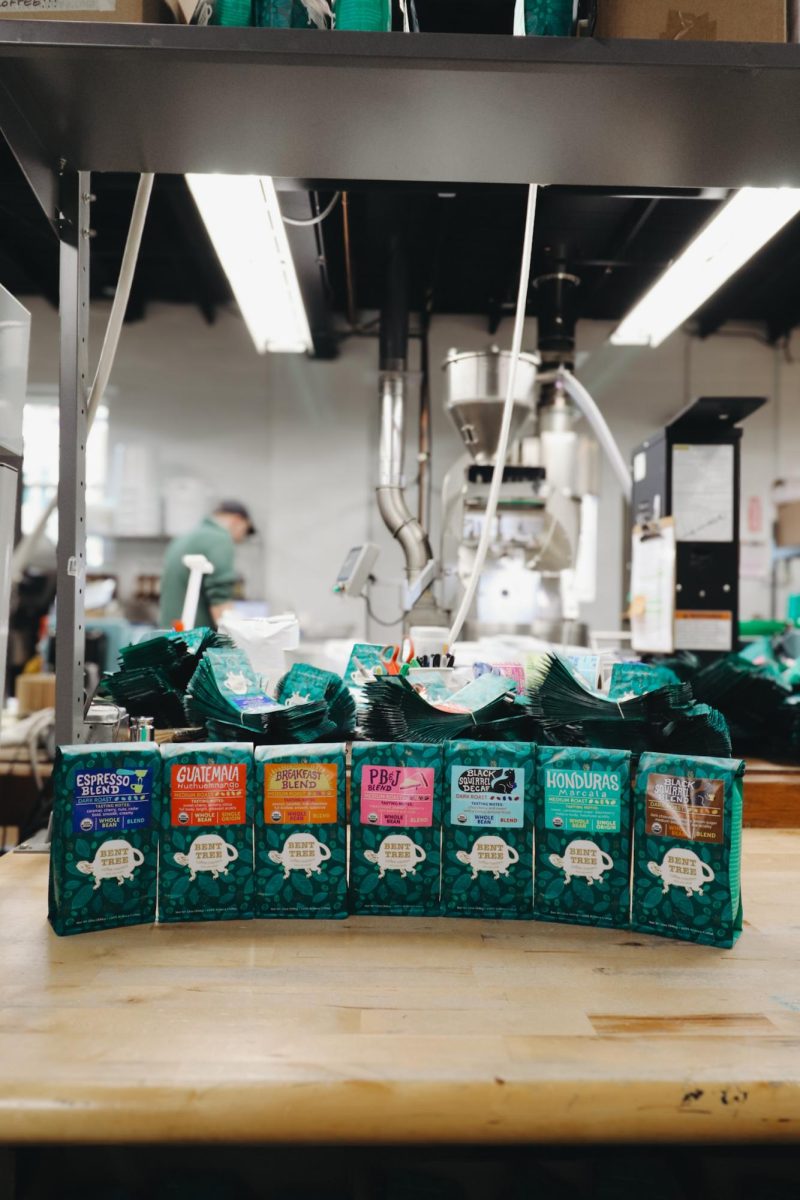 Bent Tree coffee bags on display at their new Wholesale Production Facility, located on North Mantua Street in Kent. 