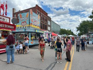 Food vendors setup up on both sides of N. Water Street in downtown Kent on July 6, 2024 for Kents Heritage Festival.