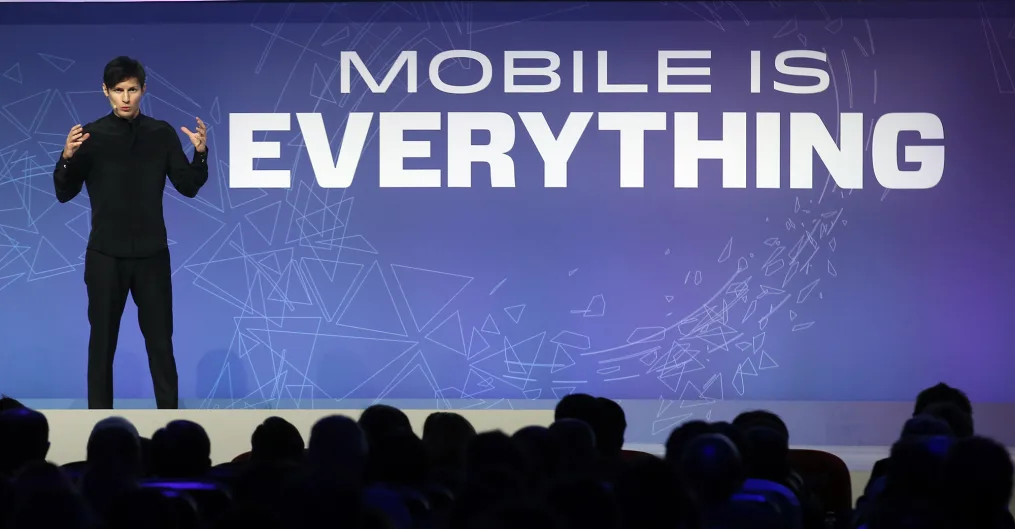 Durov delivers a keynote speech during the Mobile World Congress in Barcelona, Spain, in 2016.