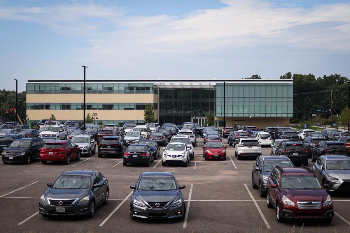 The parking lot outside Crawford Hall holds cars on August 27, 2024.