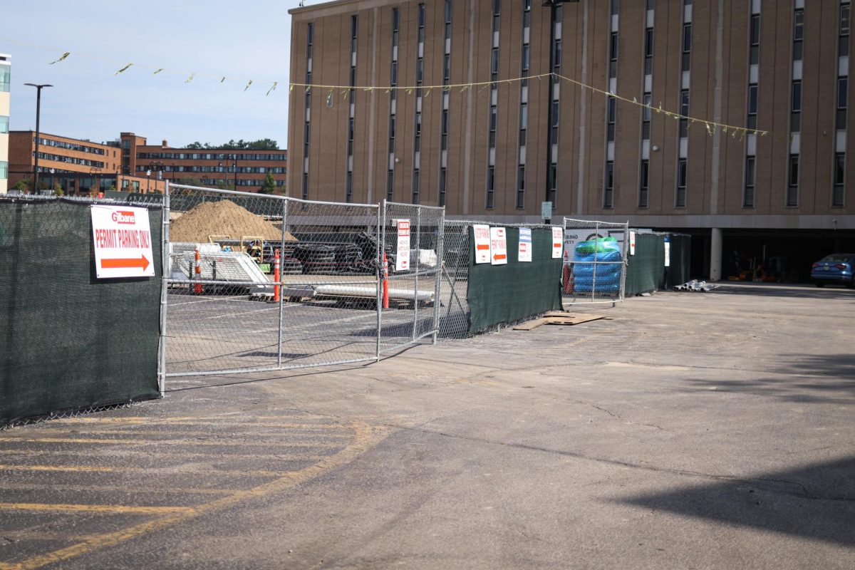 A large part of the parking lot by White Hall blocked off due to construction on August 27, 2024.