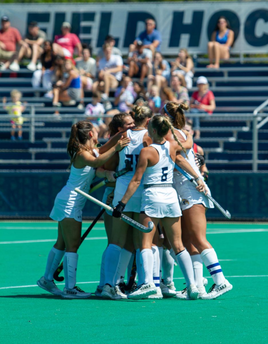 The Kent State Field Hockey team celebrate their goal in the first quarter against the Liberty Flames, Sept. 1, 2024.