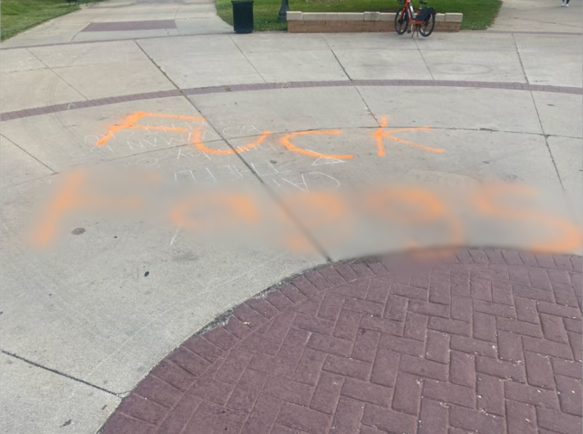 Homophobic messages displayed on Korb Hall exterior, outside Tri-Towers