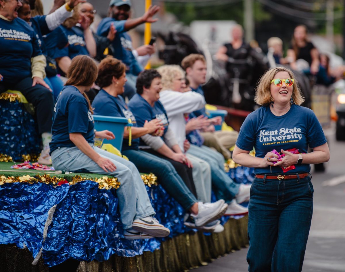 Kent Student Ambassadors drive their float through the Homecoming parade, Sept. 28, 2024.