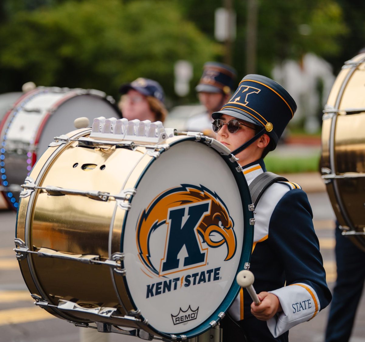 Kent State Marching Band preformed while walking in the Homecoming parade, Sept. 28, 2024.