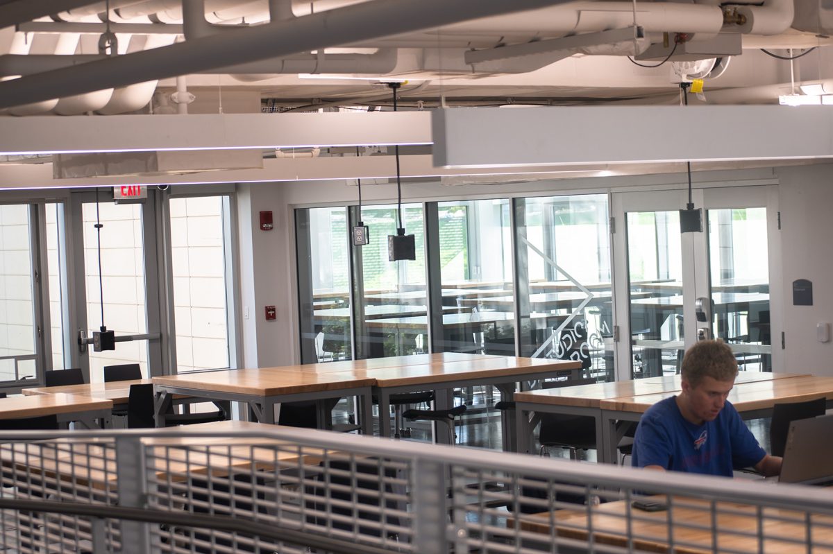 A student works on homework in the DI Hub on September 12, 2024. 