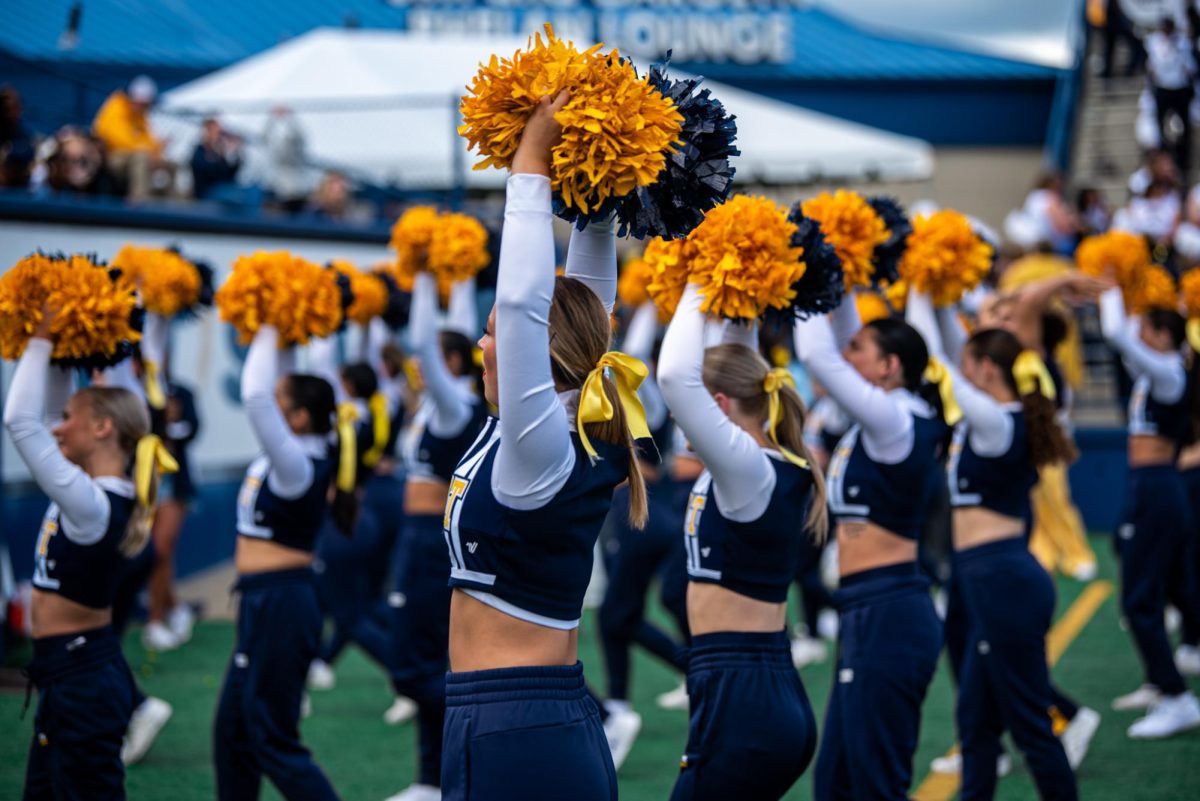 Kent State's Cheerleaders cheer on the football team while they play against Saint Francis University on Sept. 7, 2024. 