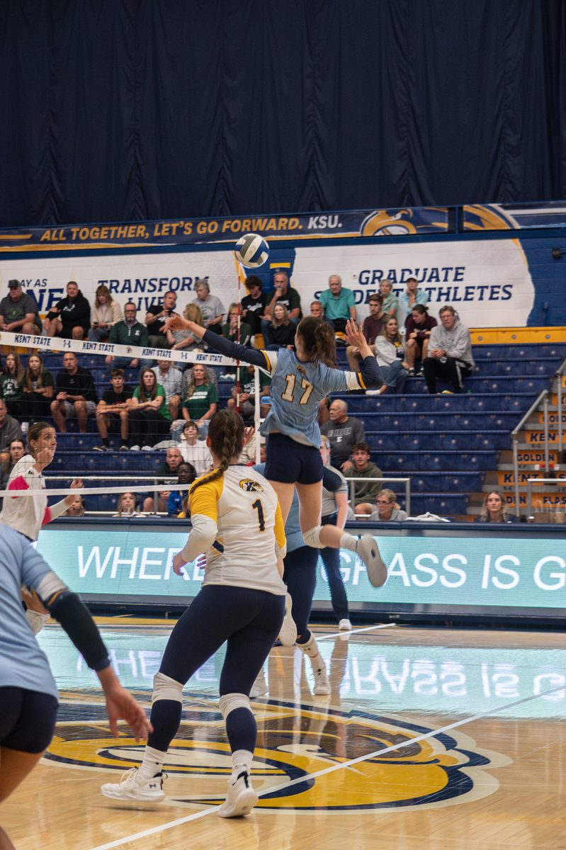 Redshirt Sophmore Alexandria Connatser spikes the ball during the game against Eastern Michigan, Friday, Sept. 27, 2024.