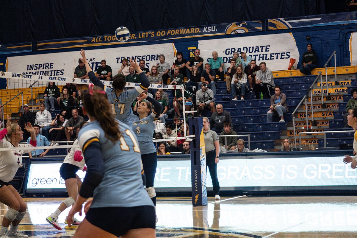 Redshirt sophomore Alexandria Connatser goes to spike the ball at the game on Friday night against Eastern Michigan.