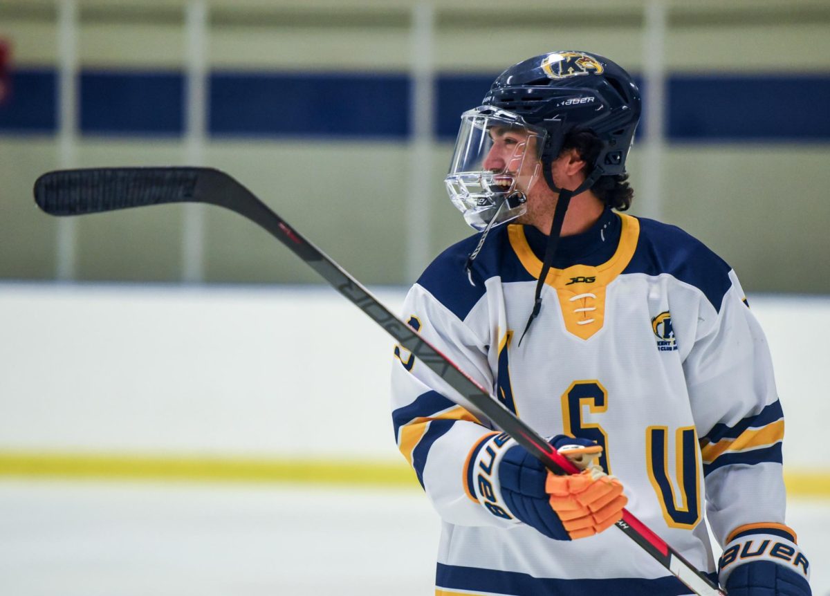  Kent State Freshman Adrian Sanchez laughs at a comment from a teammate during warm ups before the game against Northern Illinois. Sept. 14th, 2024