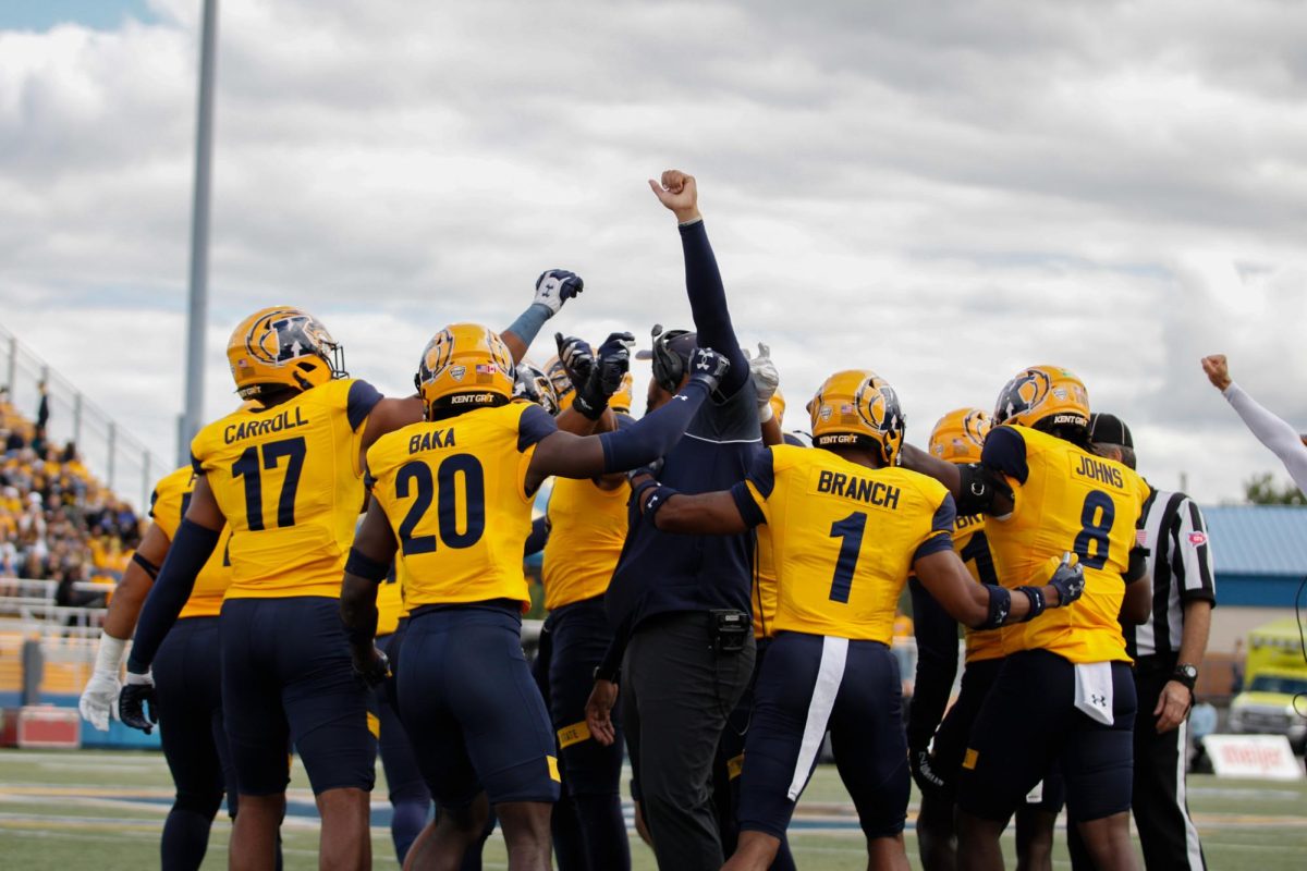 Kent State Football Players break to head out on to the field to go against Saint Francis University on September 7, 2024. 