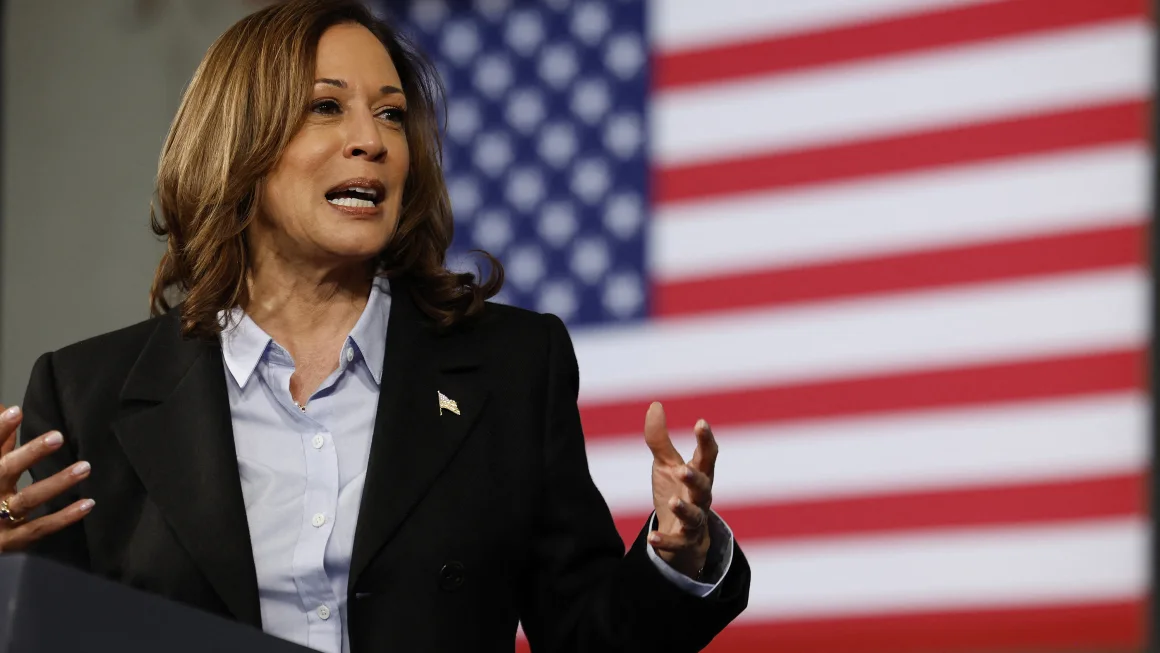 Vice President Kamala Harris speaks at a Labor Day event at Northwestern High School in Detroit on September 2.