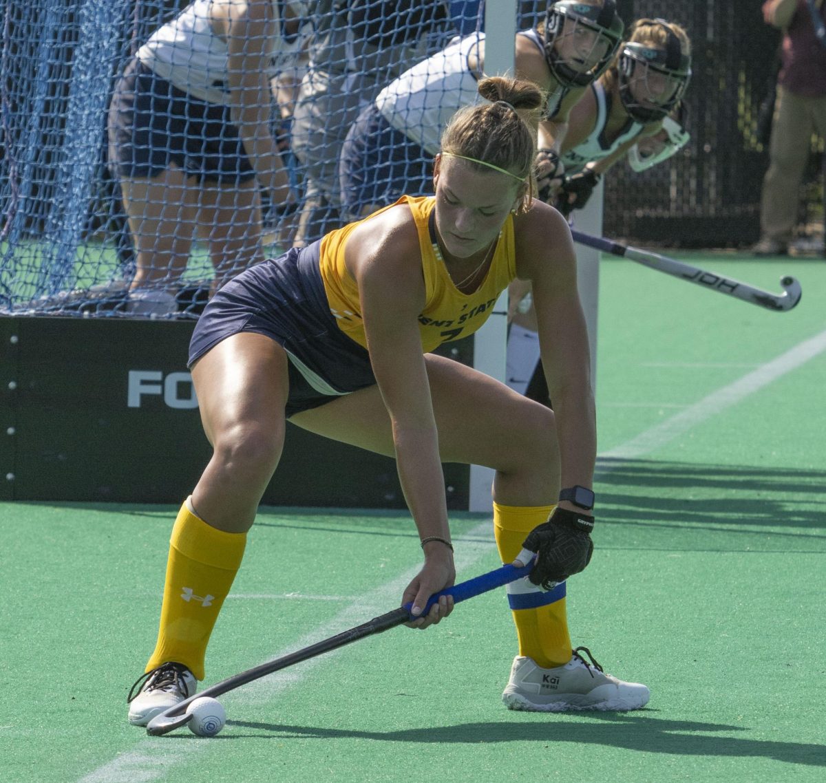 Junior forward Emma Rolston (7) prepares for a penalty stroke at the field hockey game against Penn State, Sept. 13, 2024.