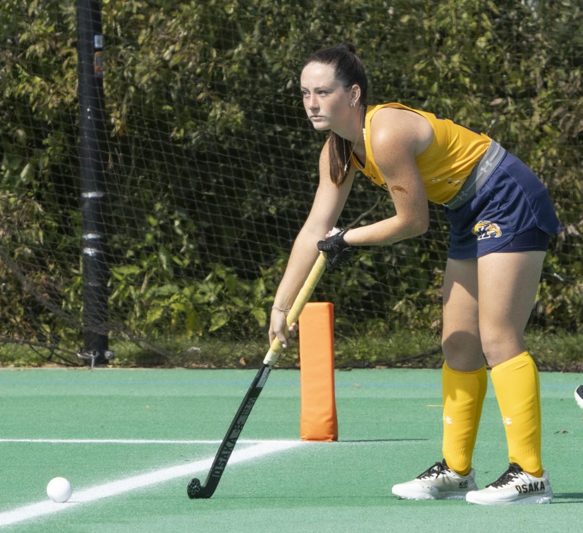 Sophomore forward Lucy Keeler (10) prepares to return in bounds at the Sept. 13, 2024 field hockey game against Penn State.