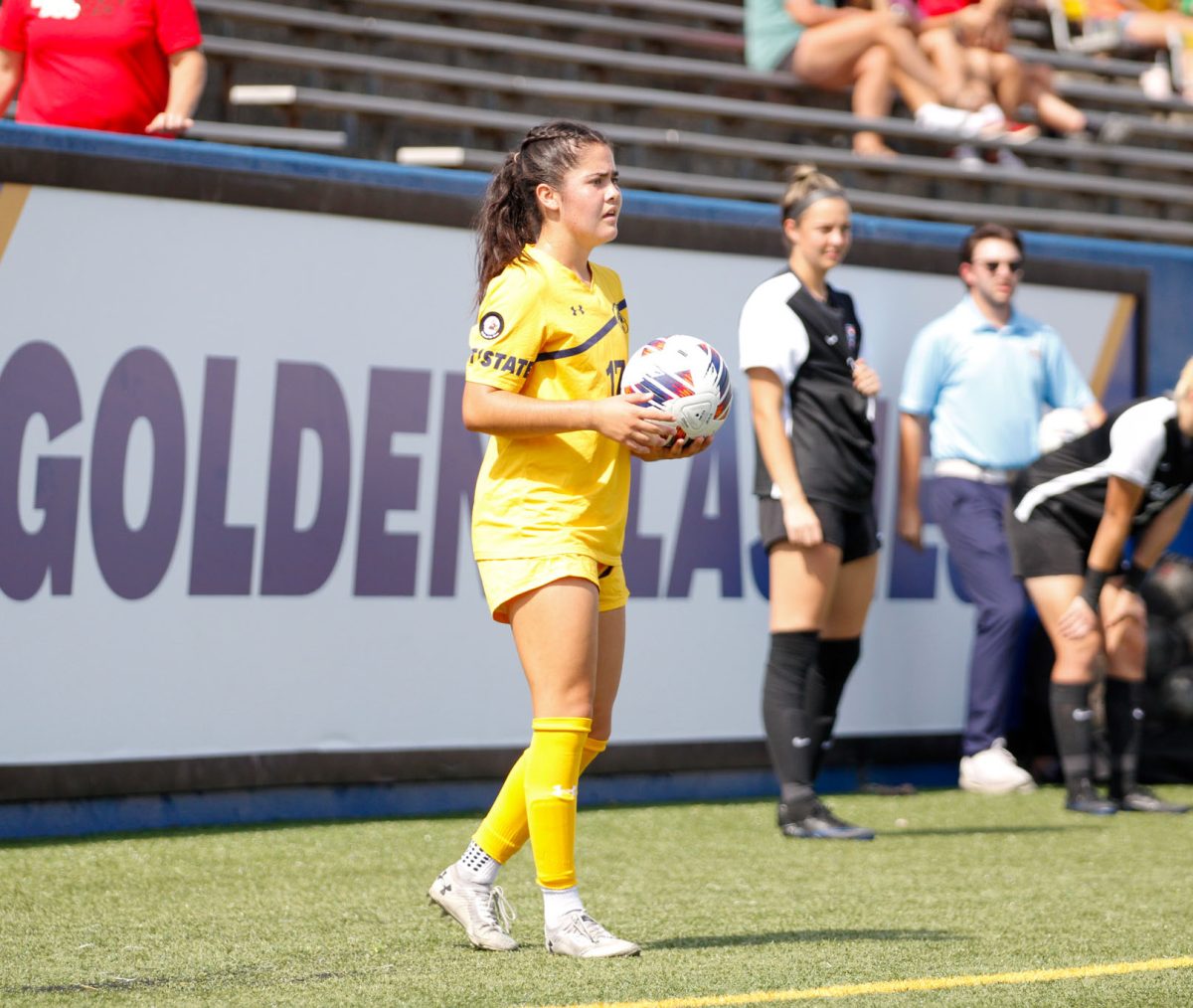 Kent State University, Defensive player, Kelsey Salopek threw out the ball to her teammate to try and score against Ball State University in their match on September 22,2024. 