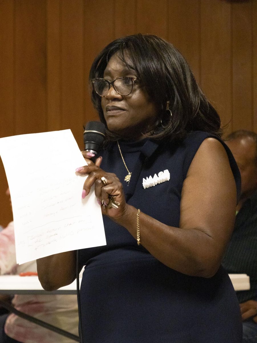 Portage County NAACP Vice-President Dr. Geraldine Nelson speaks at the emergency meeting addressing sheriff Bruce Zuchowski’s recent Facebook posts, Sept. 19, 2024.