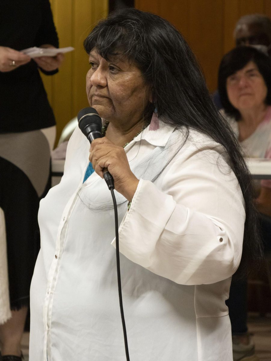 An Indigenous woman of Portage County shares her fears of the aftermath of sheriff Bruce Zuchowski’s recent Facebook posts at the Portage County NAACP emergency meeting, Sept. 19, 2024.