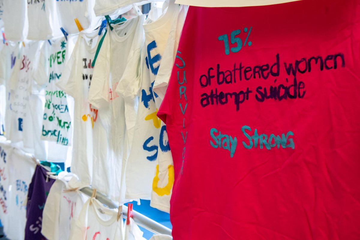 The Clothesline Project created by SRVSS features shirts created by power-based violence survivors, Wednesday, Oct. 16, 2024. 