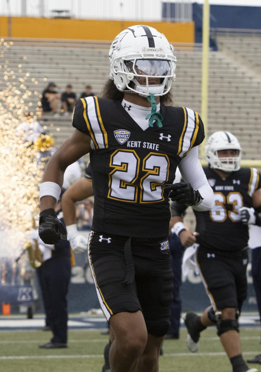 At the Sept. 28, 2024 Homecoming football game against Eastern Michigan, freshman wide receiver Dashawn Martin (22) runs onto the field.