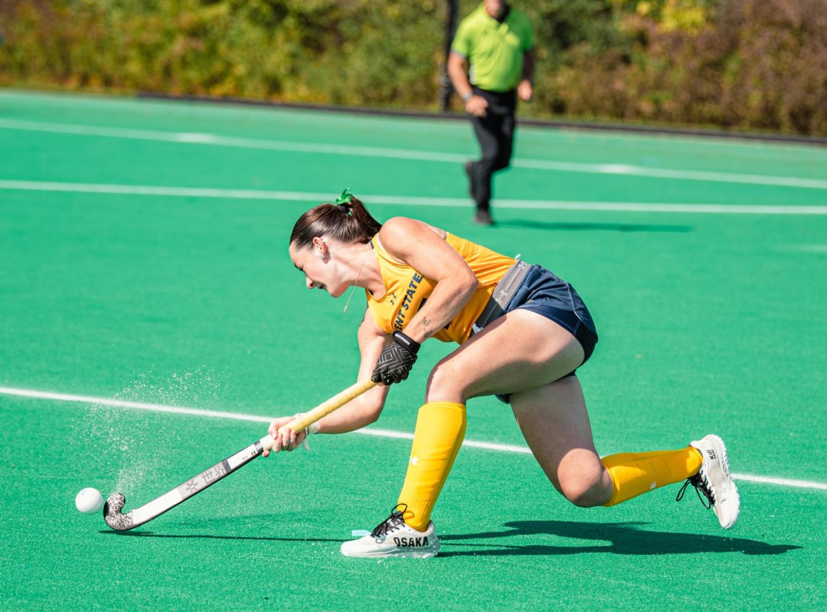 Kent State junior and fullback Lauren Conroy passes the ball to her teammate in the first quarter against App. State, Oct. 4, 2024.