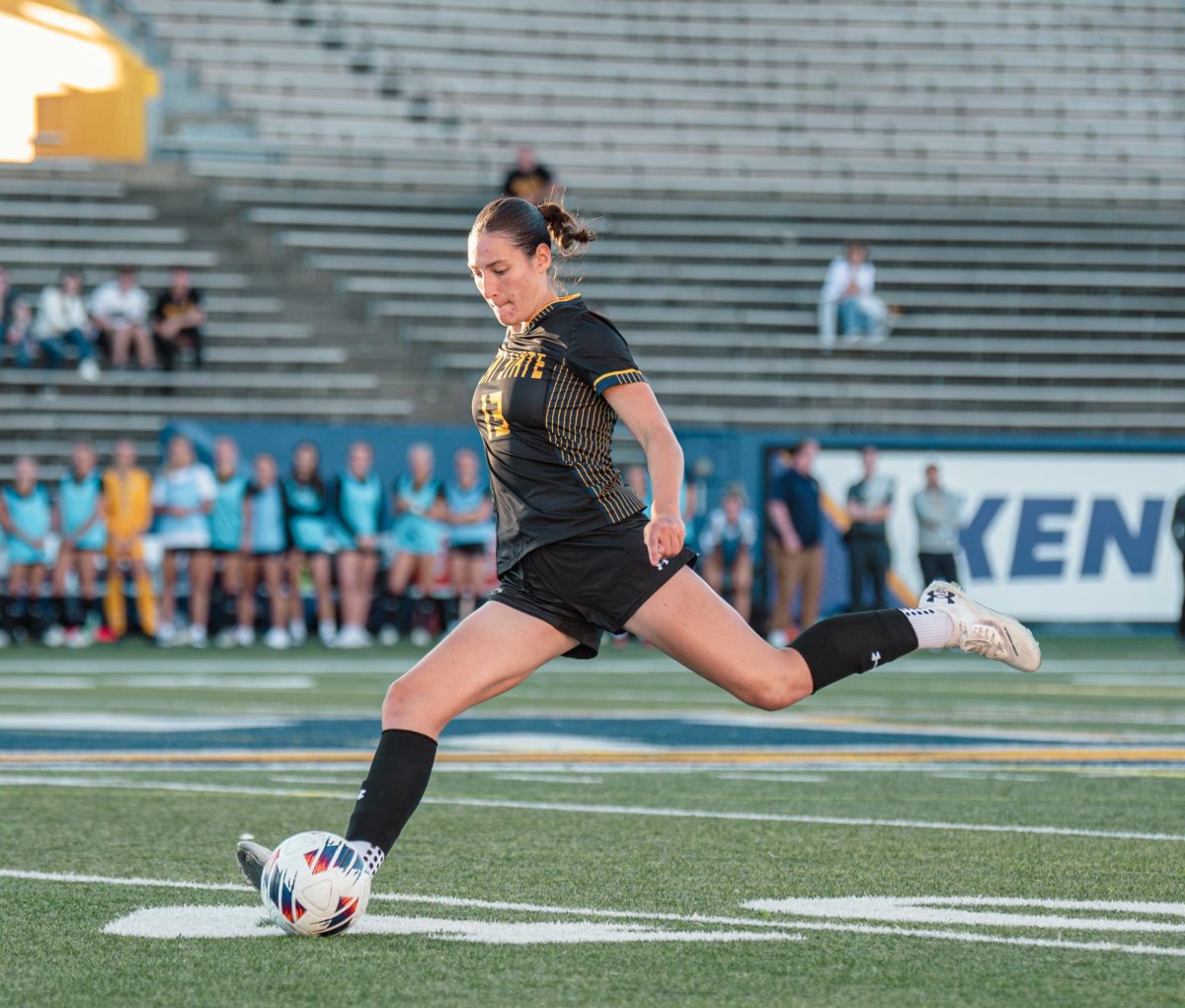 Kent State Freshman and Defender, Allison Collins, makes an attempt on the goal during the first half of the game against Western Michigan, Oct. 5, 2024