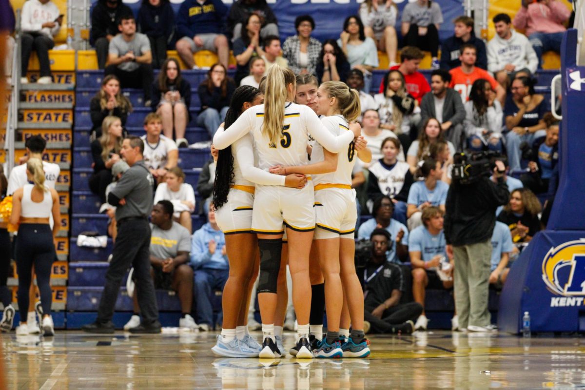 Kent State University Women's Basketball starting lineup gear for their first home game against James Madison University on November 4, 2024 at the MACC. 