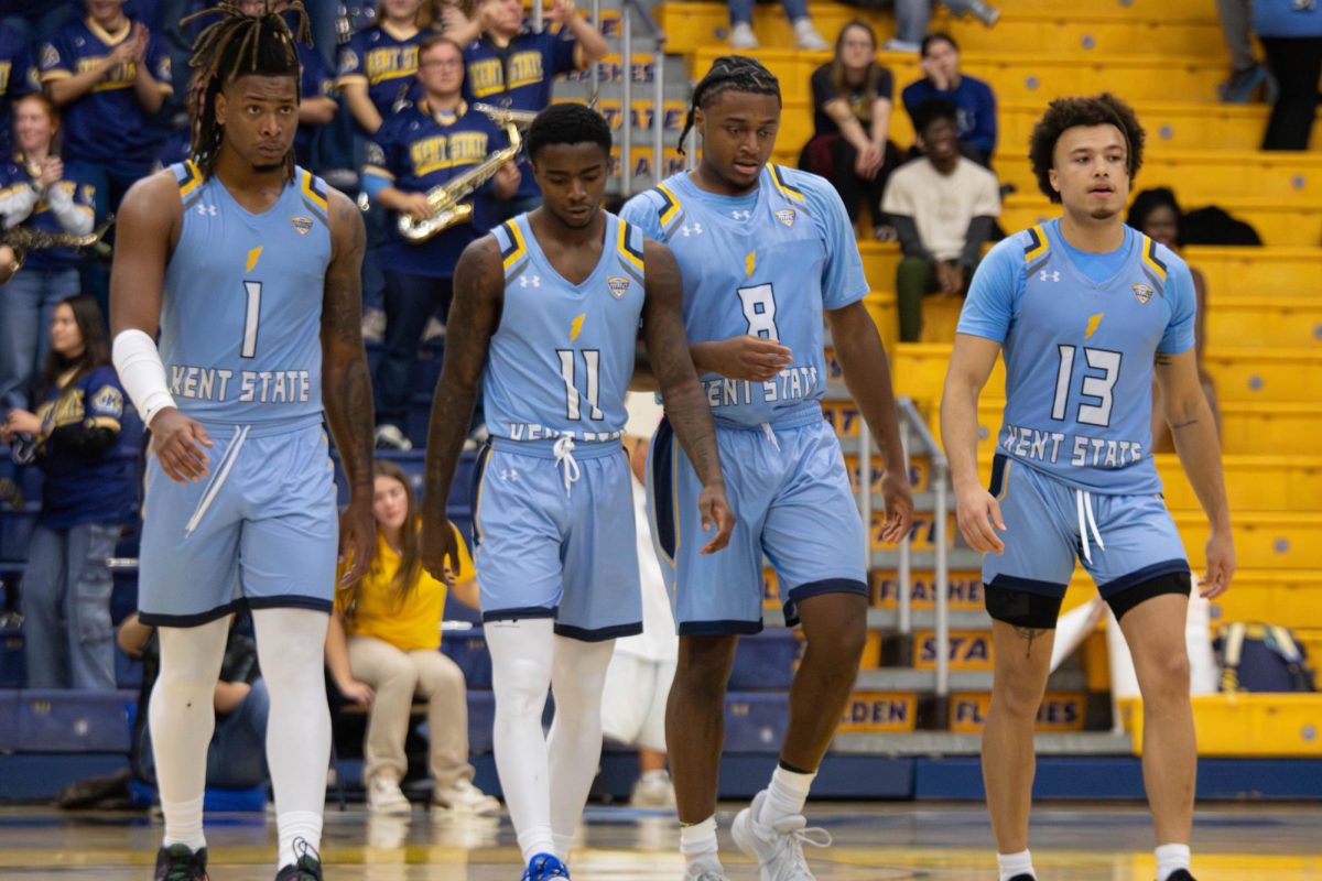 Kent State Men's basketball team heads towards the free throw line after being fouled during the second half in the game against Niagara University on Nov. 21, 2024.