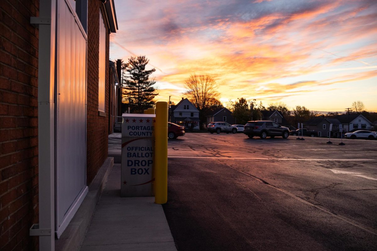 The sun rises over the Portage County board of elections office on Nov. 5th, 2024.