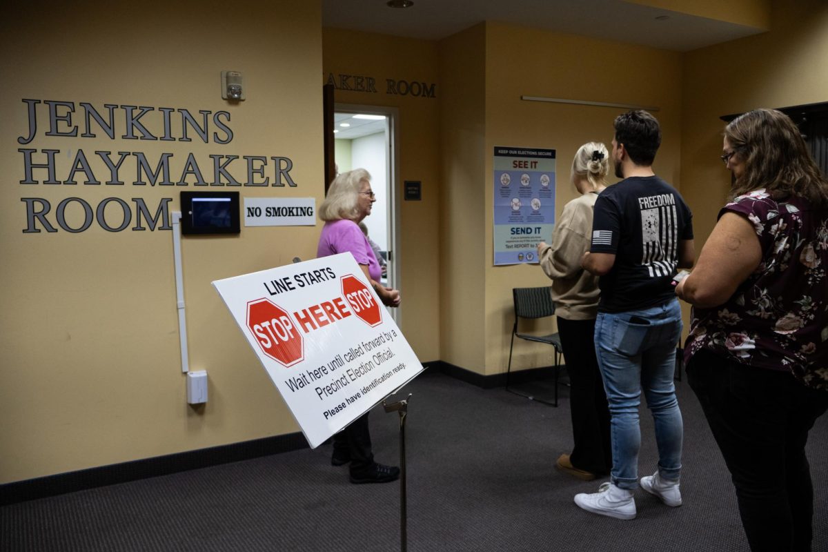 People stand in line waiting their turn to vote at the Reed Memorial Library on Nov. 5th, 2024.